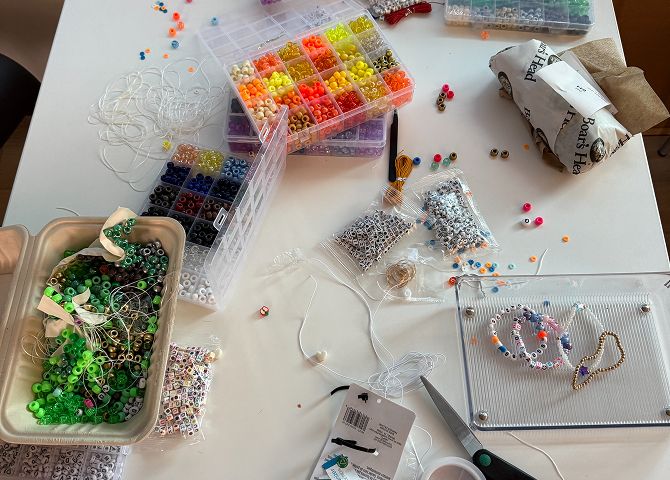 behind the scenes beads on table