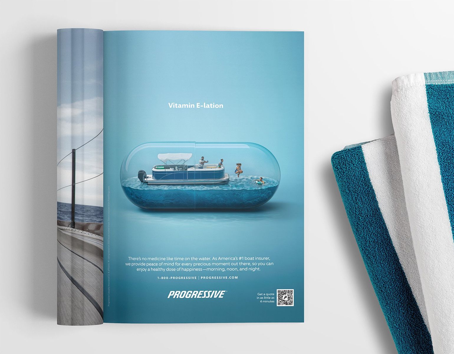 Vitamin Sea pontoon boat magazine ad with towel